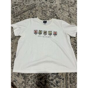 Vintage Sonoma Summer Vegetable Garden White Vneck Shirt Size Large 100% Cotton